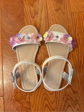 Jessica Simpson Pink Floral Sequin Slide Sandals